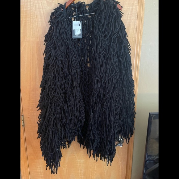 PrettyLittleThing Sweaters - NWT PRETTYLITTLETHING beautiful black super shaggy shrug